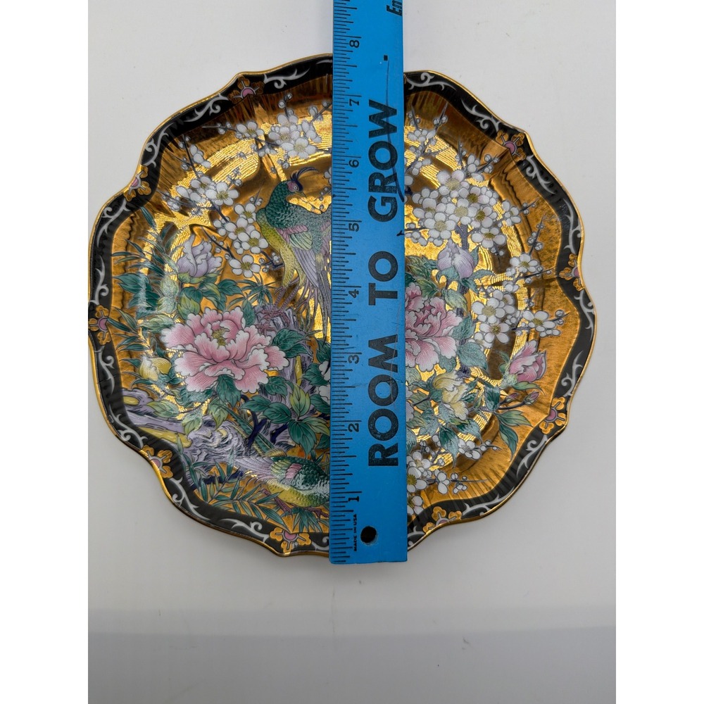 Vintage Toyo Japan Peacock Peony Gold Porcelain Plate 10 Inch - Picture 4 of 4